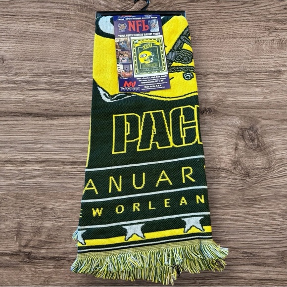 VINTAGE NFL TRIPLE WOVEN JACQUARD BLAKET THROW GB PACKERS - NWT - Picture 4 of 5